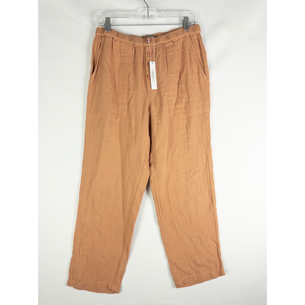 Lilla P Linen Blend Wide Leg Crop Pants Womens Terracotta Boho Coastal NWT